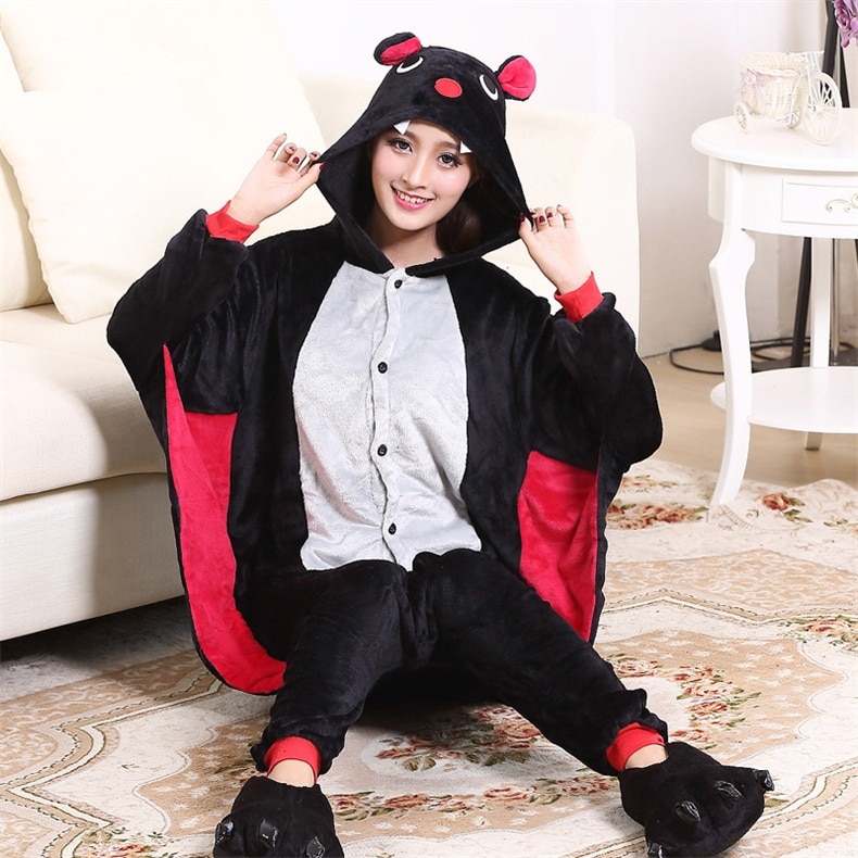 Bat Kigurumis Women Girls Pajama Animal Onesie Funny Cute Suit Winter Warm Sleepwear Festival Cartoon Party Outfit Overalls