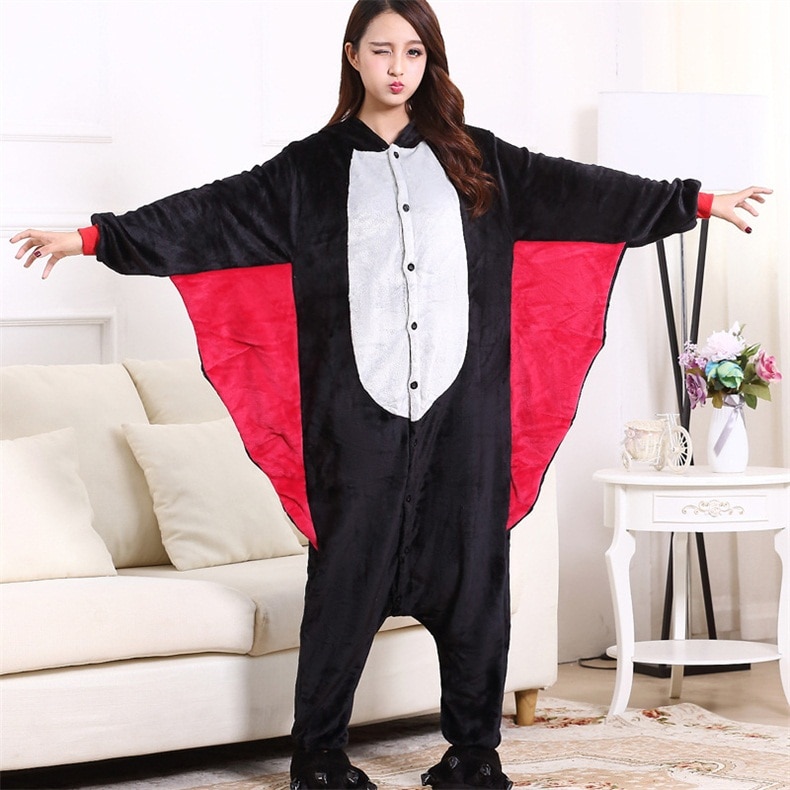 Bat Kigurumis Women Girls Pajama Animal Onesie Funny Cute Suit Winter Warm Sleepwear Festival Cartoon Party Outfit Overalls