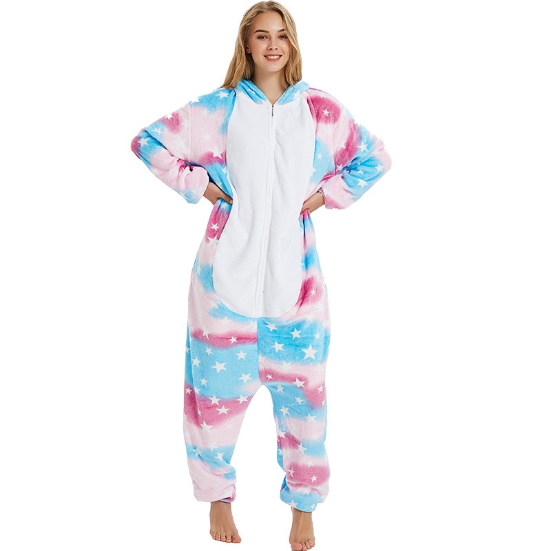Unicorn Pajama Women Adult Lovely Suit Animal Cartoon Kigurumis Zipper Jumpsuit Fashion Street Wear Outfit Winter Warm Onesie