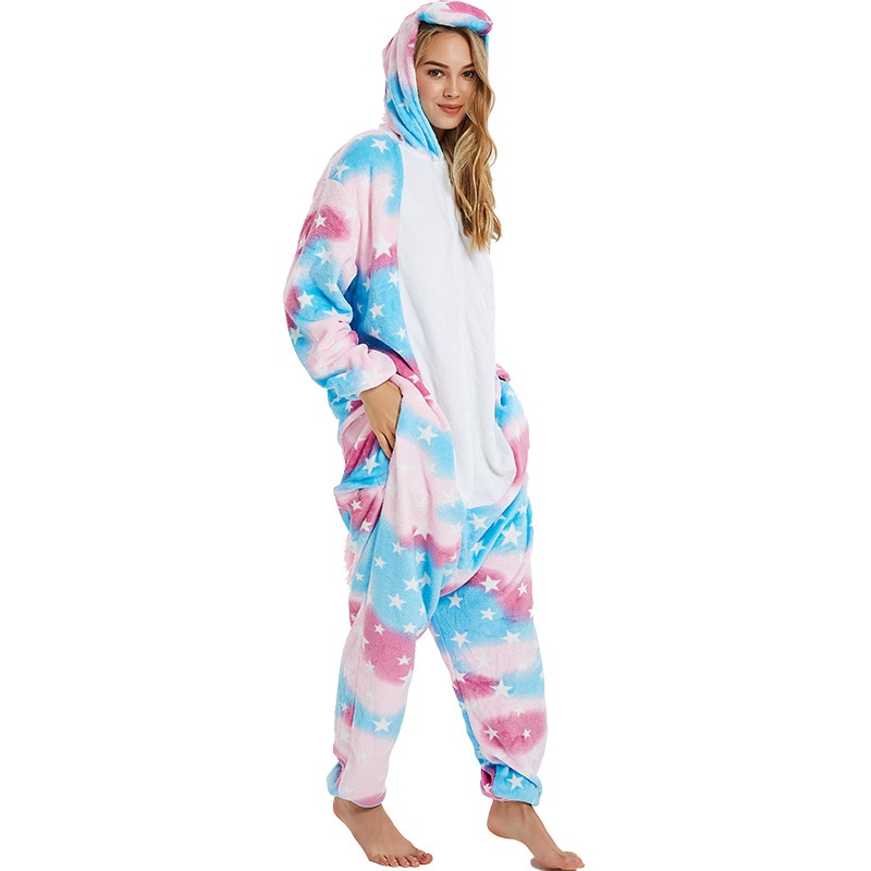 Unicorn Pajama Women Adult Lovely Suit Animal Cartoon Kigurumis Zipper Jumpsuit Fashion Street Wear Outfit Winter Warm Onesie