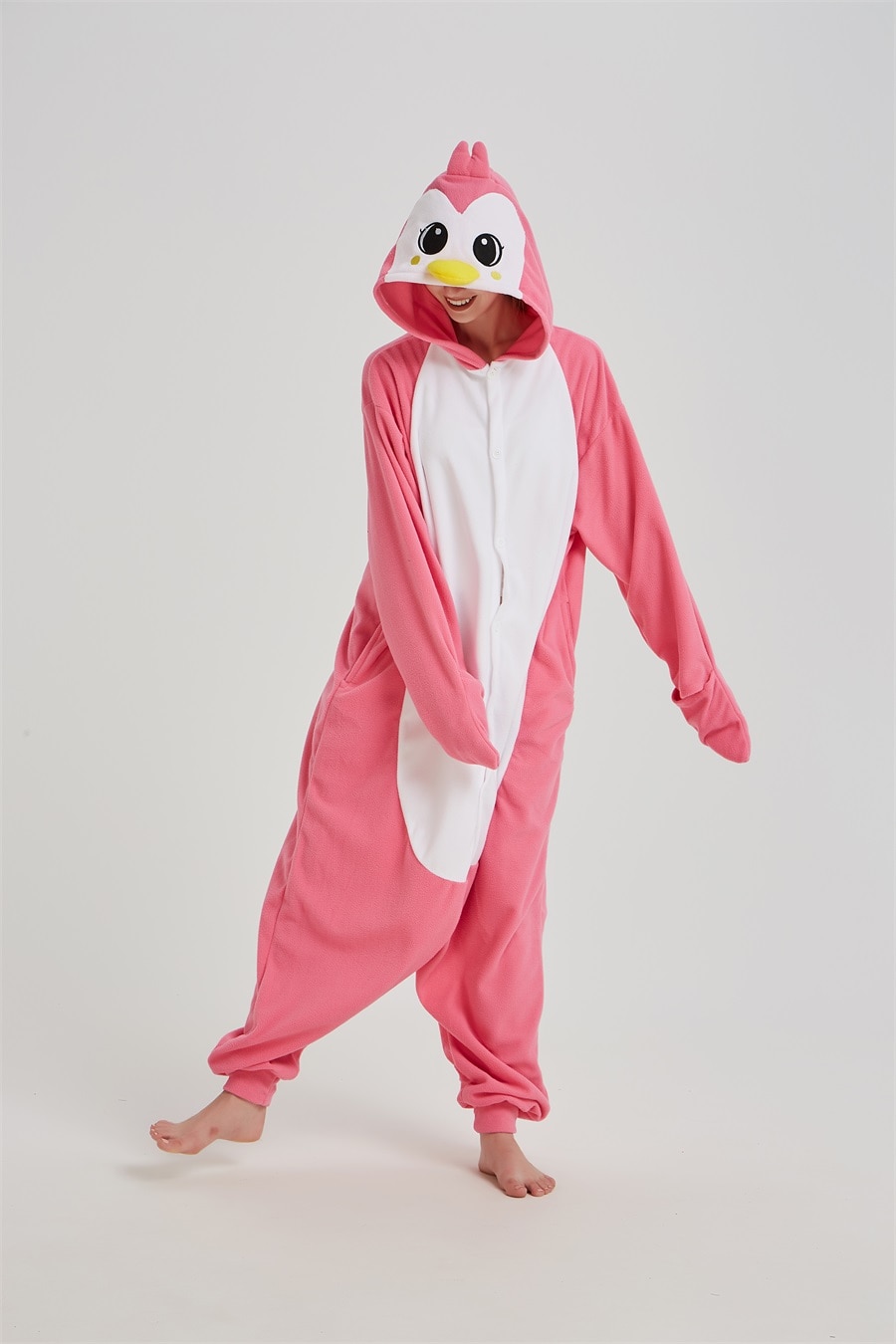 Unisex Penguin Kigurumis Women Pink Onesies Adult Winter Pajama Cute Jumpsuit Polar Fleece Animal Overalls Halloween Suit
