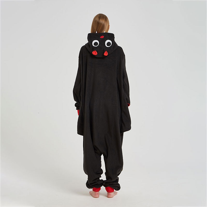 Bat Kigurumis Black Red Funny Cute Onesie Women Men Adult Winter Pajama Animal Suit Halloween Party Performance Polar Fleece