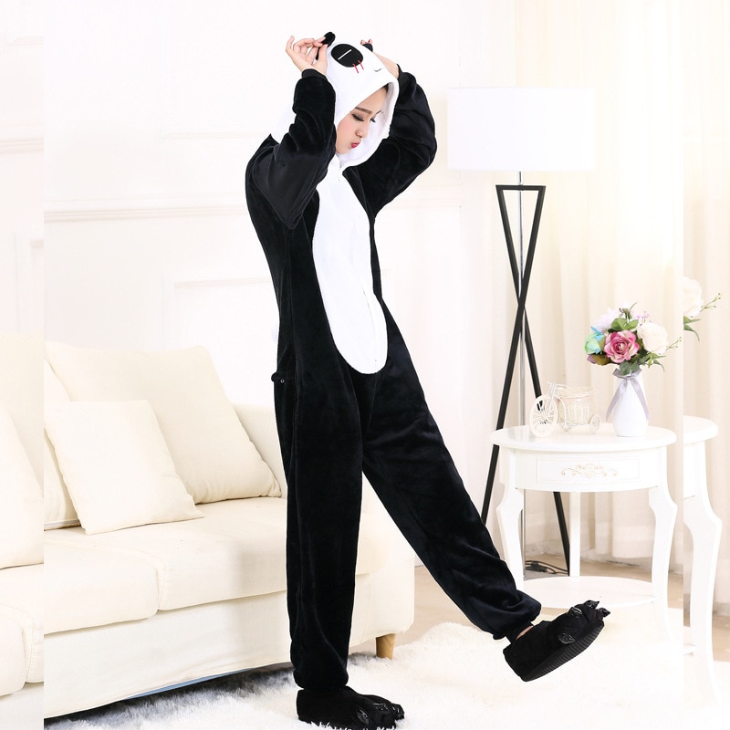 Panda Kigurumis Unisex Women Onesie Winter Animal Pajama Funny Cute Party Suit Black White Cartoon Overall Home Play Jumpsuit