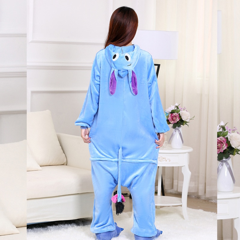 Donkey Onesie Cartoon Animal Overall Pajama Adult Couple Kigurumis Men Women Blue Funny Suit High Quality Flannel
