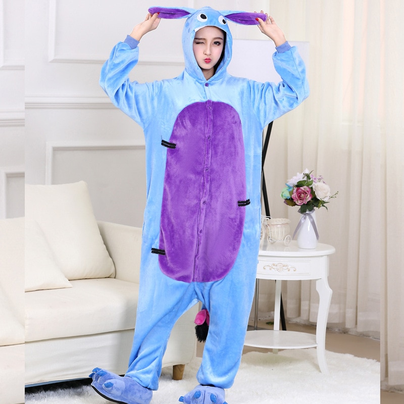 Donkey Onesie Cartoon Animal Overall Pajama Adult Couple Kigurumis Men Women Blue Funny Suit High Quality Flannel