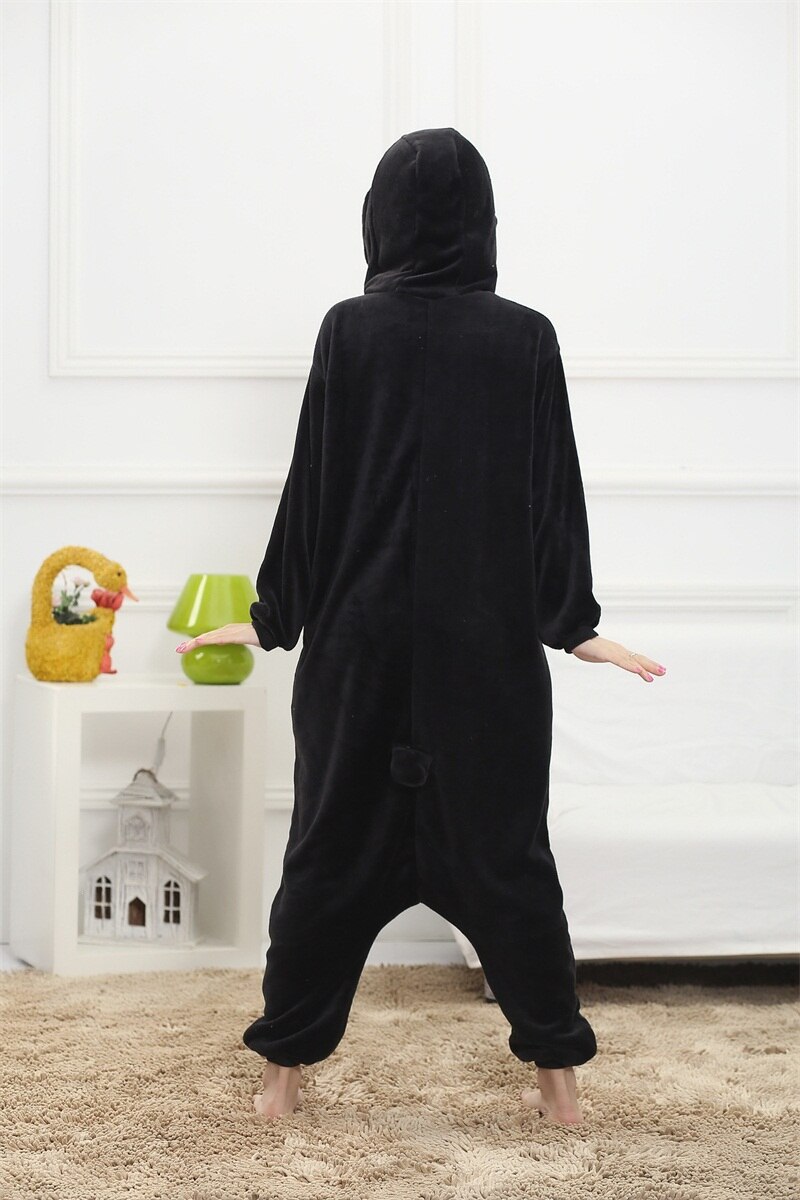 Women Adult Penguin Kigurumis Onesie Funny Animal Cartoon Pajamas Party Jumpsuit Winter Black Warm Sleepwear Cute Overalls Suit
