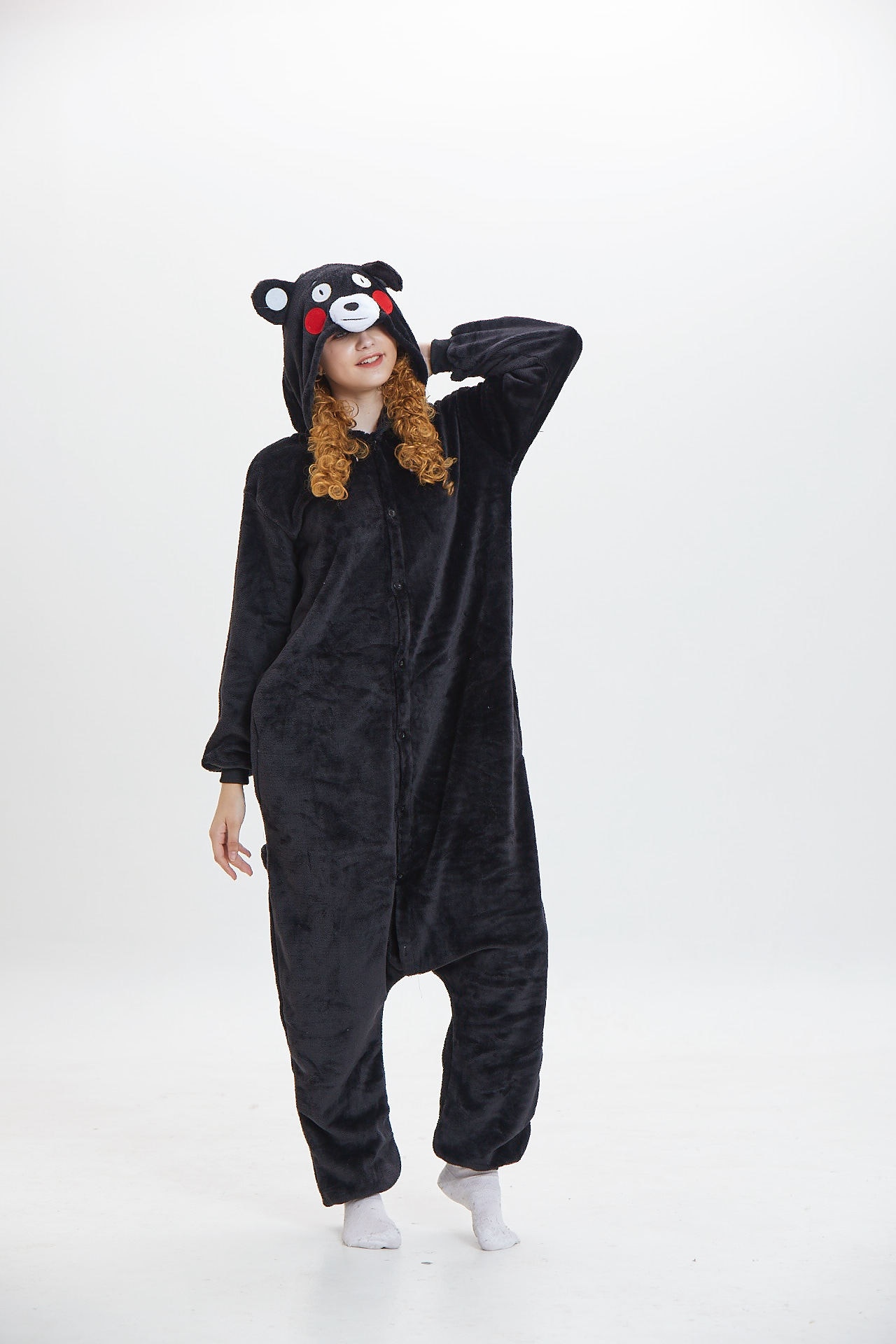 Kumamon Kigurumis Onesie Women Adult Black Bear Pajama Funny Cute Animal Cartoon Jumpsuit Winter Warm Soft Street Wear