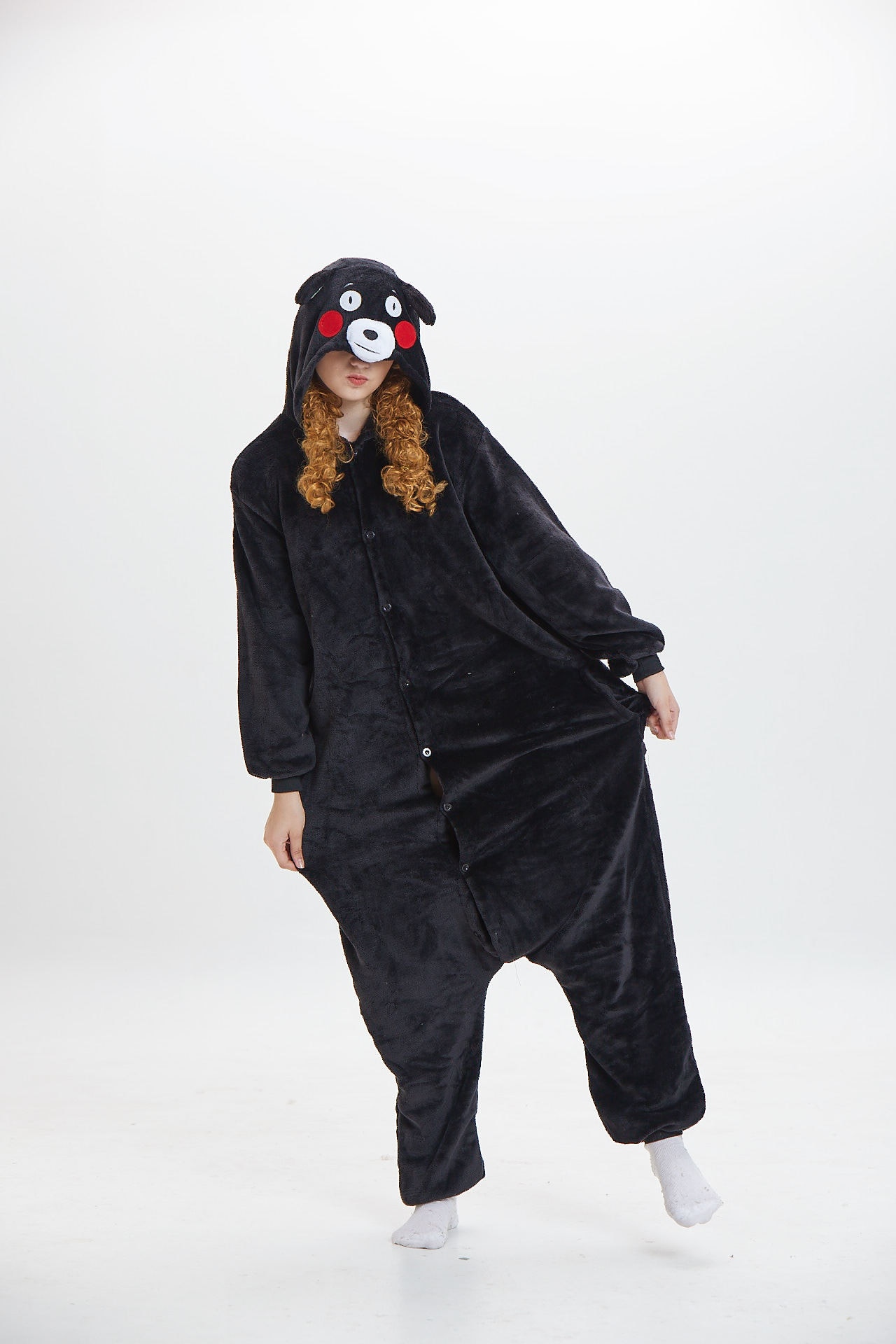 Kumamon Kigurumis Onesie Women Adult Black Bear Pajama Funny Cute Animal Cartoon Jumpsuit Winter Warm Soft Street Wear