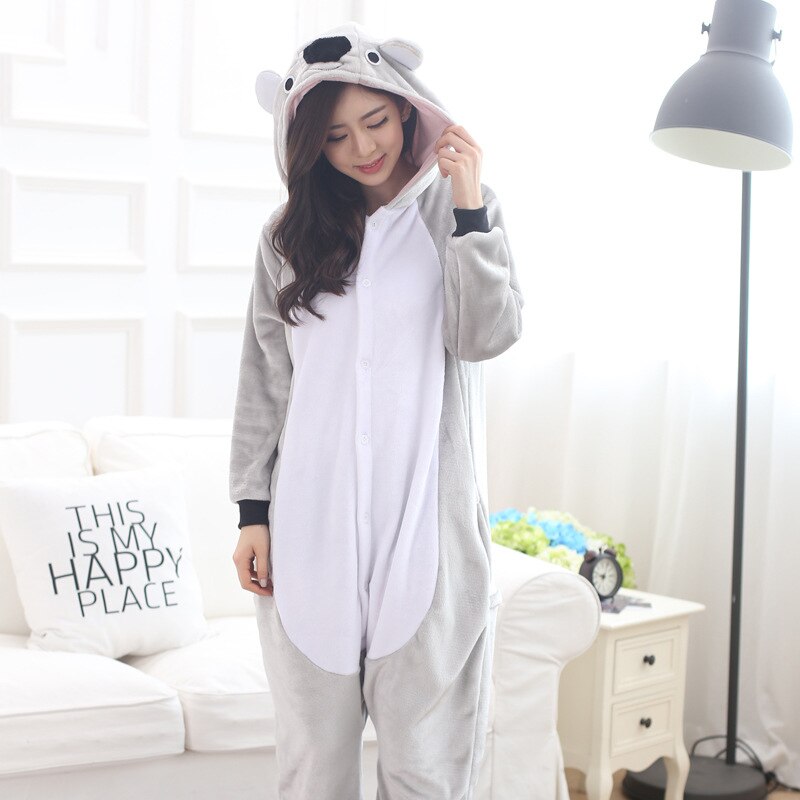 Koala Kigurumis Women Cute Kawaii Onesie Animal Pajama Adult Overalls Festival Party Suit Winter Sleepwear Gray Soft Flannel