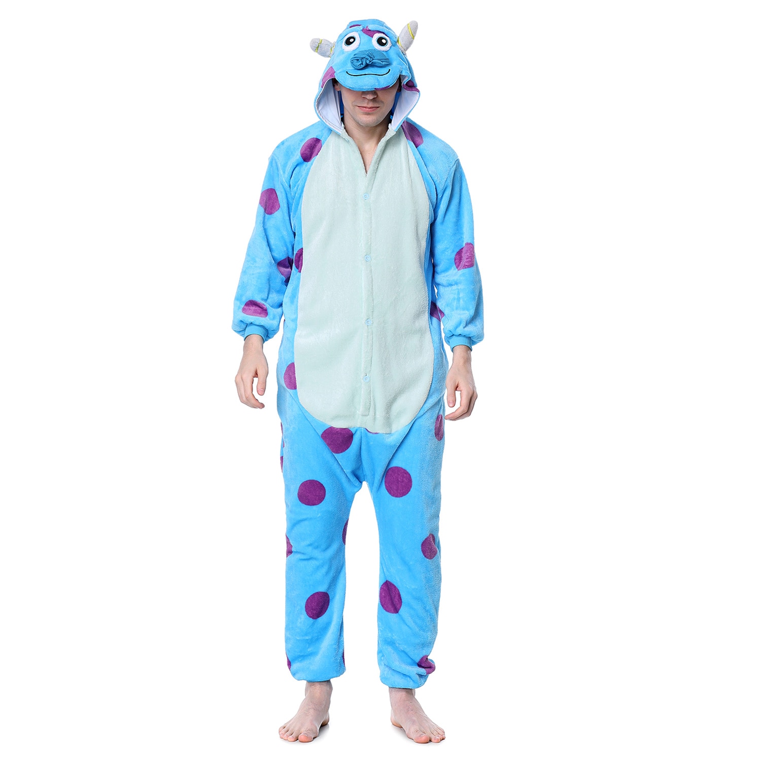 Sully Kigurumis Men Warm Onesie Funny Monster Pajama Animal Blue Bull Outfit Winter Cartoon Jumpsuit Festival Flannel Suit