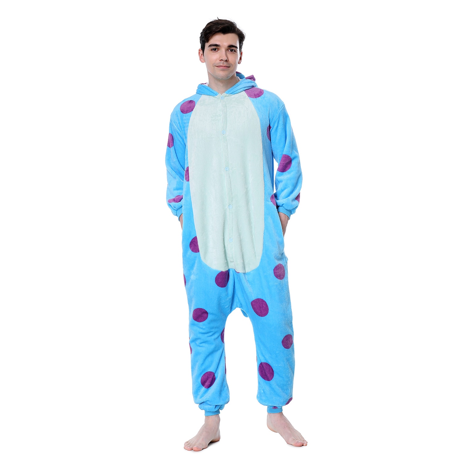 Sully Kigurumis Men Warm Onesie Funny Monster Pajama Animal Blue Bull Outfit Winter Cartoon Jumpsuit Festival Flannel Suit