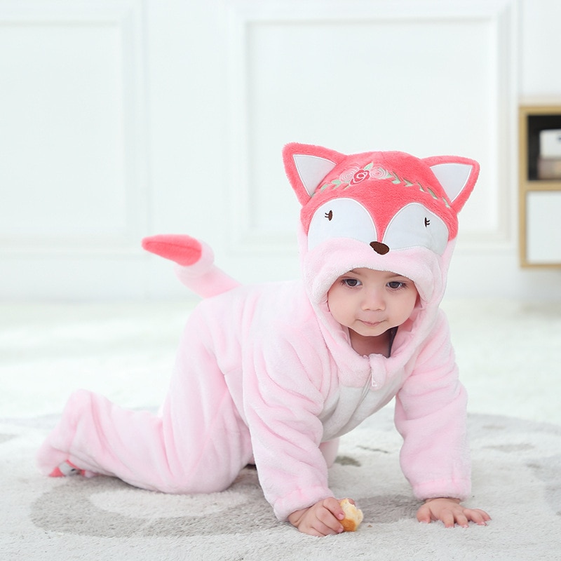 Pink Fox Onesie Baby Kigurumis Clothes Cute Kawaii Suit Little Girls Anime Cosplay Costume Halloween Outfit Party Warm Jumpsuit