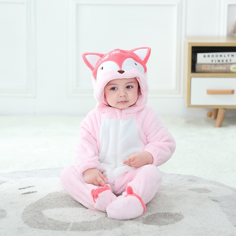 Pink Fox Onesie Baby Kigurumis Clothes Cute Kawaii Suit Little Girls Anime Cosplay Costume Halloween Outfit Party Warm Jumpsuit