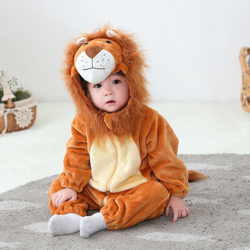 Lion Onesie Baby 0-3 Years Cosplay Costume Cute Kawaii Anime Kigurumis Winter Jumpsuit Soft Flannel Pajama Halloween Gift