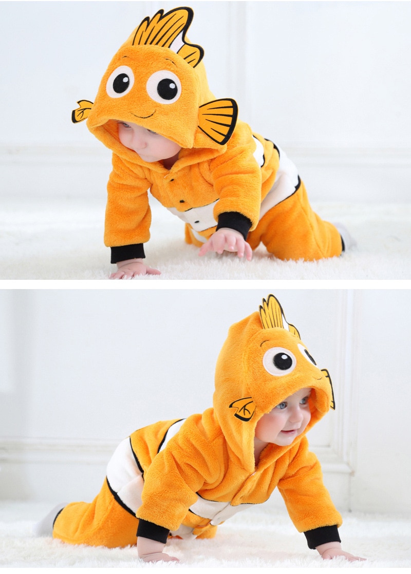 Fish Onesie Cosplay Costume Baby Lovely Kigurumis Jumpsuit Yellow Fish Suit Winter Warm Pajamas Child Funny Halloween Gift