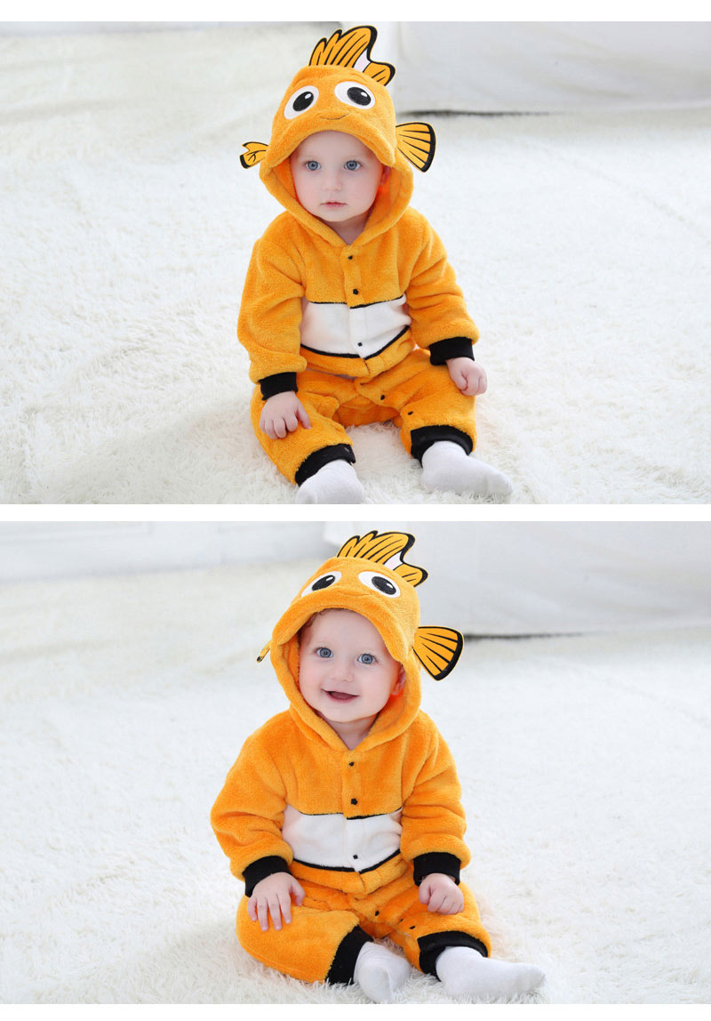 Fish Onesie Cosplay Costume Baby Lovely Kigurumis Jumpsuit Yellow Fish Suit Winter Warm Pajamas Child Funny Halloween Gift