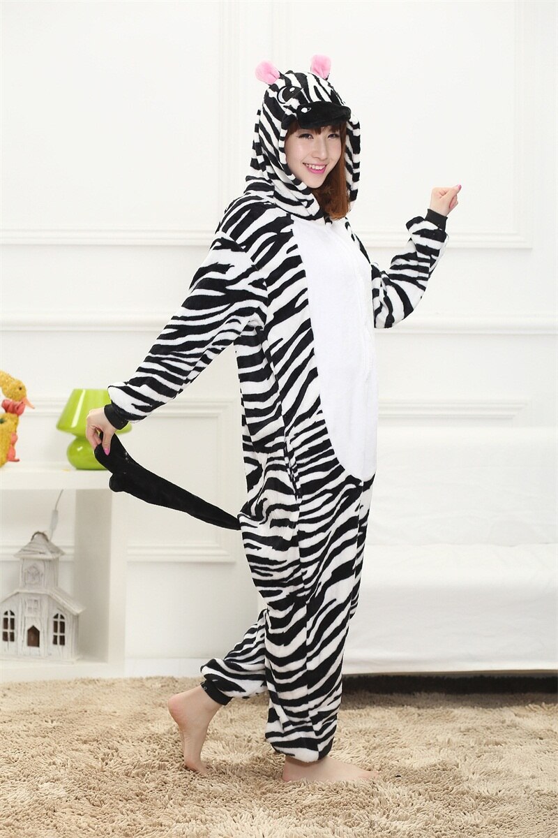 Zebra Onesie Animal Kigurumis For Mother Kid Halloween Family Suit Pajama Set With Slippers Chiristmas Cartoon Sleepwear Flannel