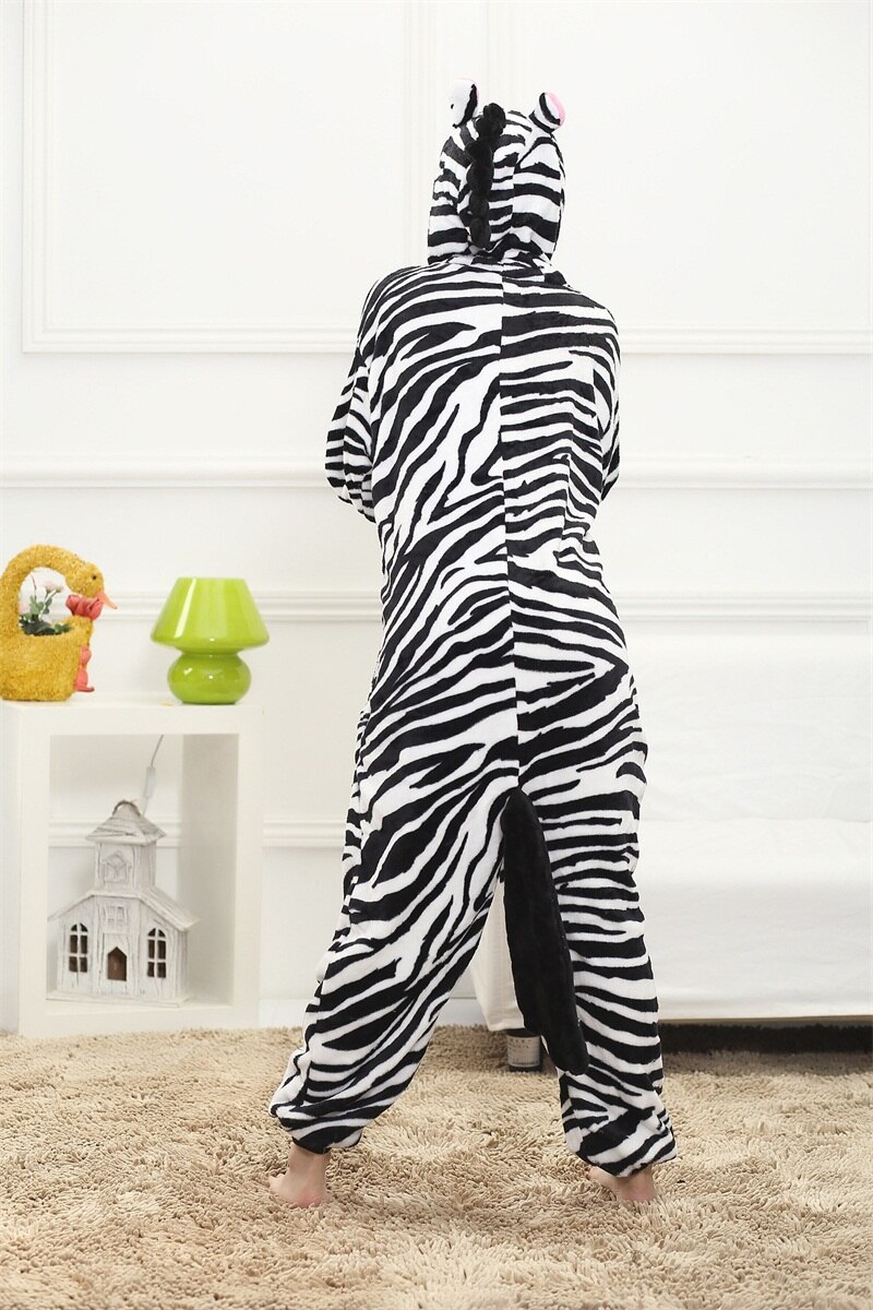 Zebra Onesie Animal Kigurumis For Mother Kid Halloween Family Suit Pajama Set With Slippers Chiristmas Cartoon Sleepwear Flannel