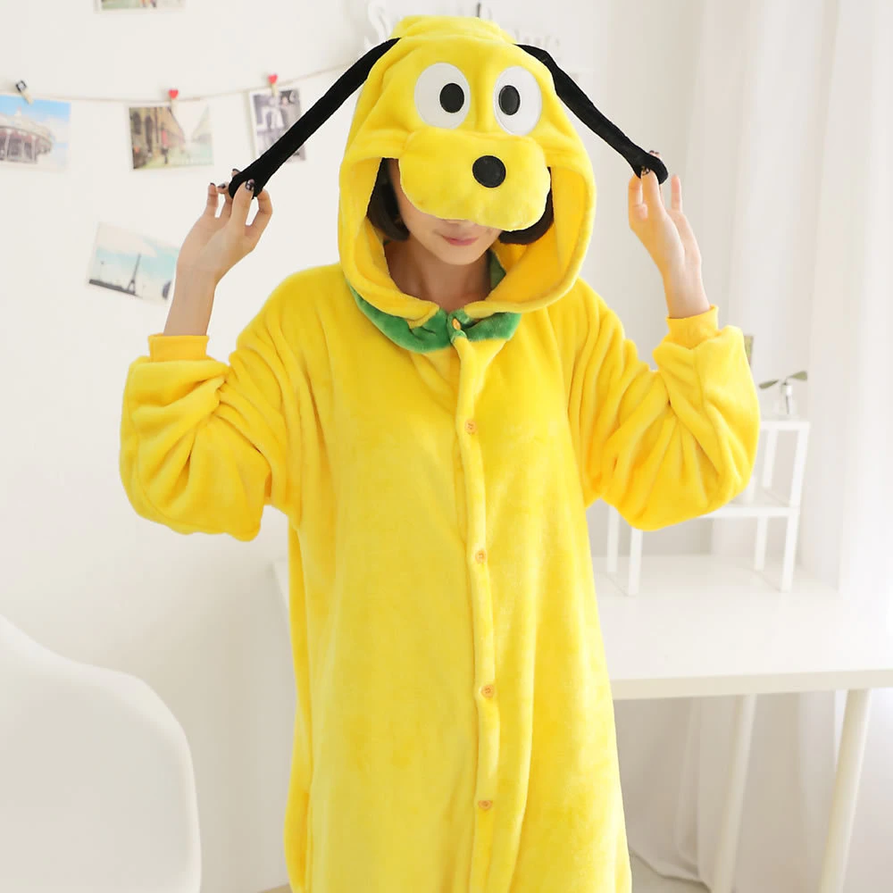 Animal-Kigurumi-Adult-Pluto-Onesie-Pajamas-High-Quality-Flannel-Family-Party-Yellow-Dog-Kids-Cosplay-Costumes