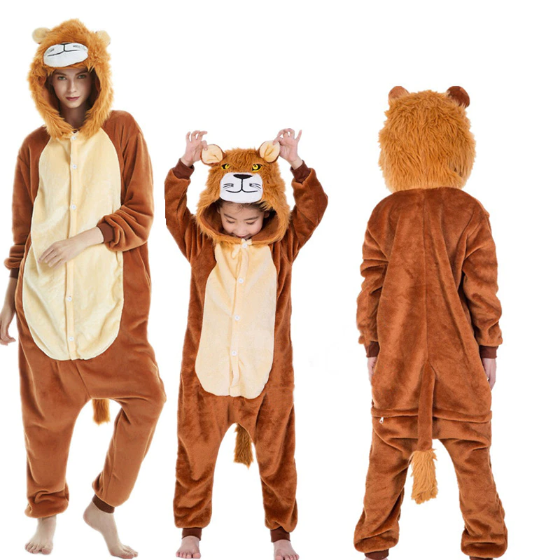 Family Set Lion Polar Fleece Kigurumi Onesie Pajama Costume Without Slippers