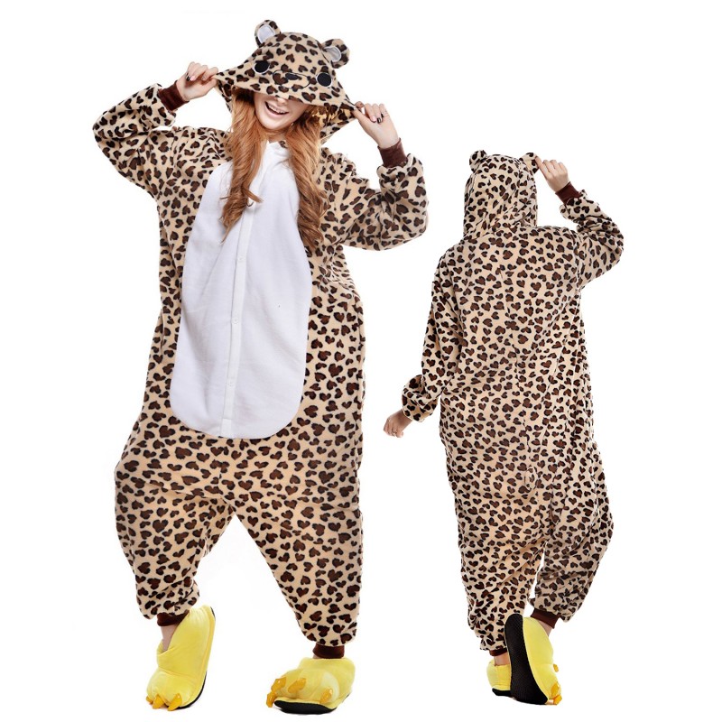 Family Set Leopard Polar Fleece Kigurumi Onesie Pajama Costume With ...