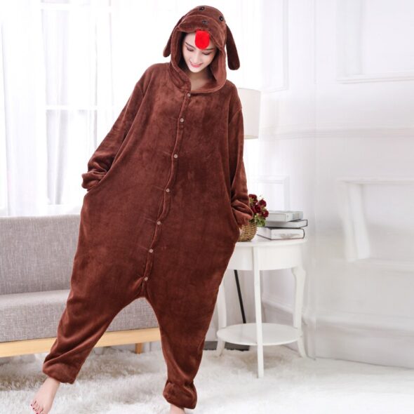 Brown Dog Soft Polar Fleece Kigurumi Onesie Pajama For Adults With