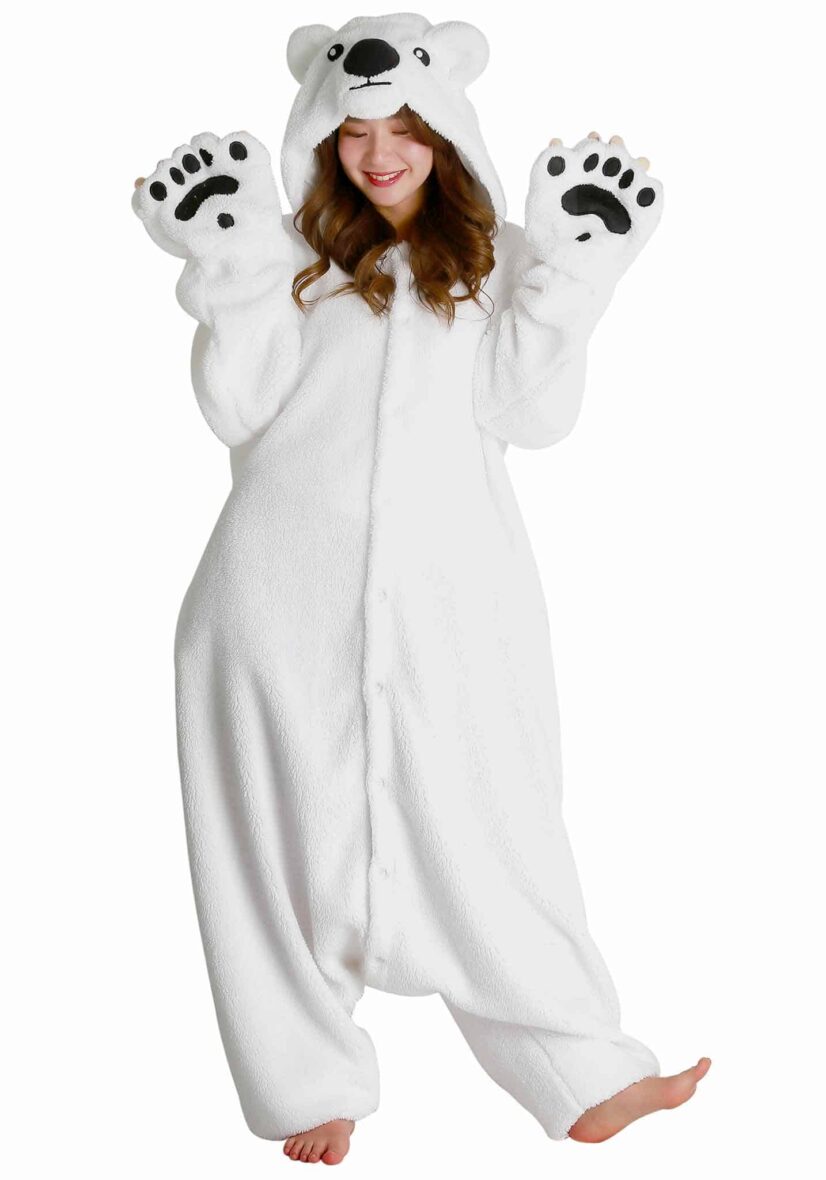 White Bear Soft Polar Fleece Kigurumi Onesie Pajama For Adults
