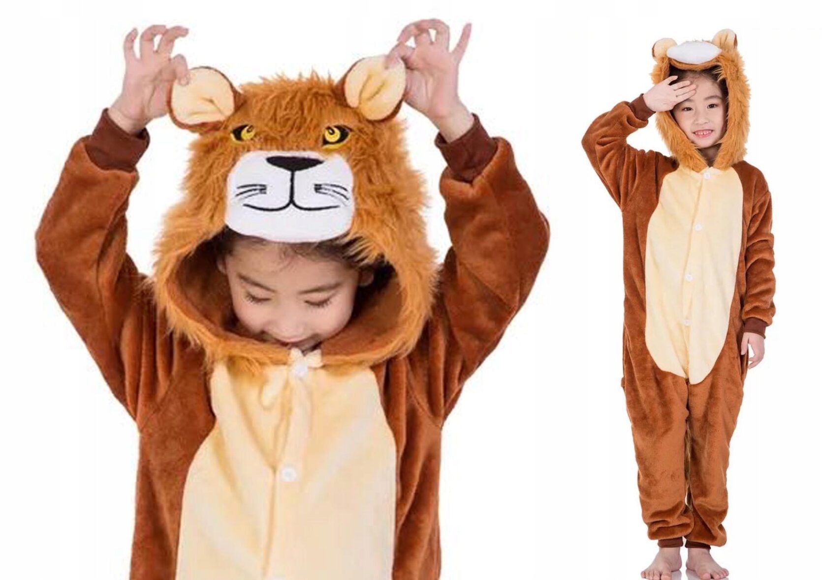 Family Set Brown Lion Polar Fleece Kigurumi Onesie Pajama Costume Onesie Kigurumi