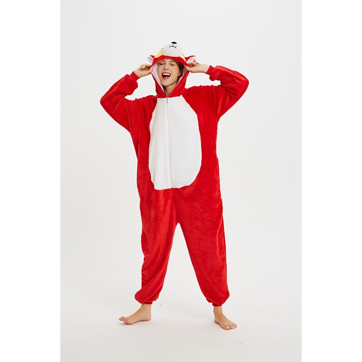 Red Husky Dog Soft Polar Fleece Kigurumi Onesie Pajama For Adults