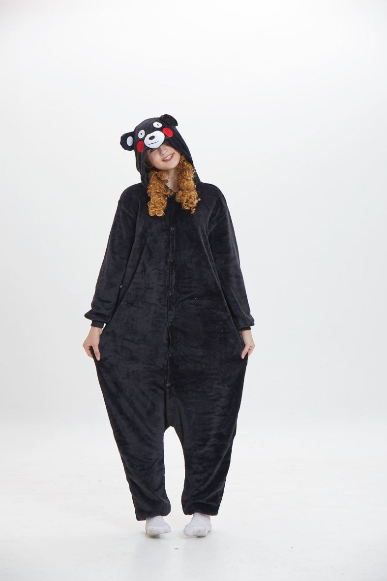 Black Bear Kumamon Soft Polar Fleece Kigurumi Onesie Pajama For Adults