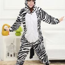 Flannel Zebra Soft Polar Fleece Kigurumi Onesie Pajama For Adults