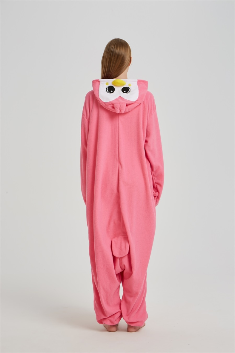 Penguin Soft Polar Fleece Pink Kigurumi Onesie Pajama For Adults
