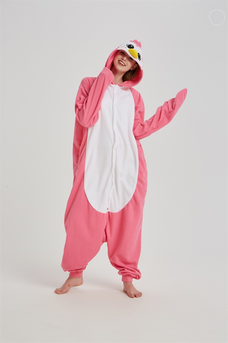 Penguin Soft Polar Fleece Pink Kigurumi Onesie Pajama For Adults