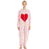 Red Heart Unicorn Soft Polar Fleece Kigurumi Onesie Pajama For Adults