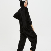 Black Husky Dog Soft Polar Fleece Kigurumi Onesie Pajama For Adults