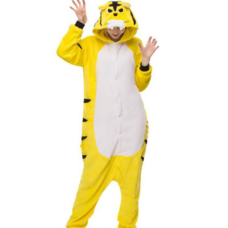 Tiger Polar Fleece Soft Kigurumi Onesie Pajama For Adults With Slippers