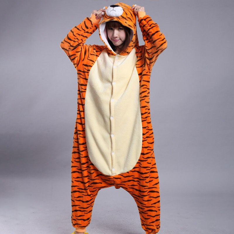 Tiger Polar Fleece Kigurumi Onesie Pajama For Adults With Slippers ...