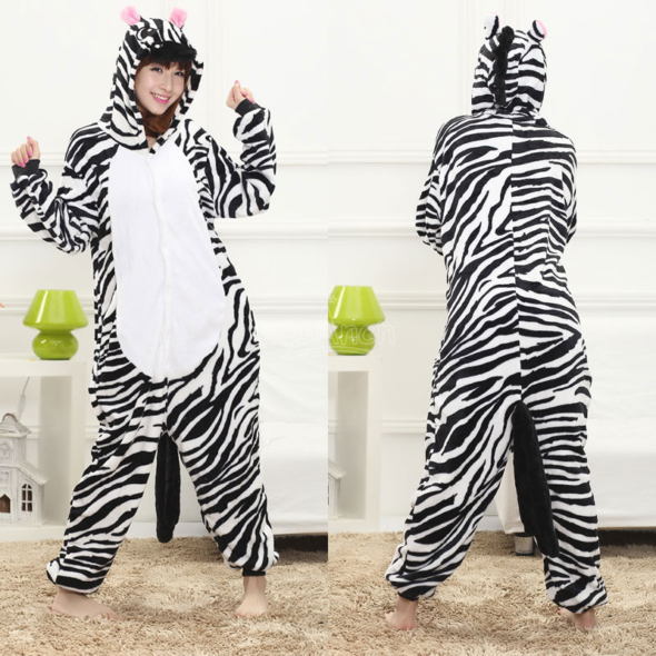 Zebra Polar Fleece Soft Kigurumi Onesie Pajama For Adults ...