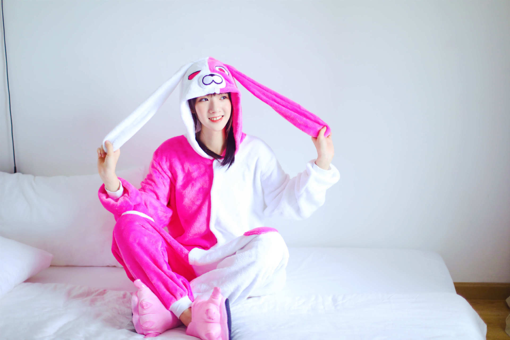 Angela Rabbit Polar Fleece Soft Kigurumi Onesie Pajama For Adults With Slippers