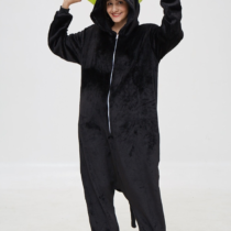 Black Cat Polar Fleece Soft Kigurumi Onesie Pajama For Adults