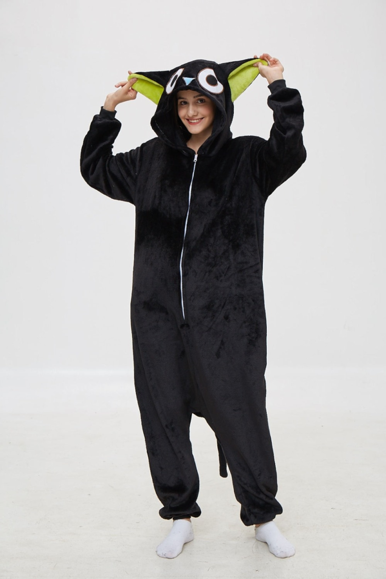 Black Cat Polar Fleece Soft Kigurumi Onesie Pajama For Adults