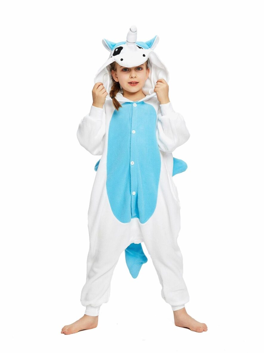 Family Set Blue Unicorn Polar Fleece Kigurumi Onesie Pajama Costume Without Slippers