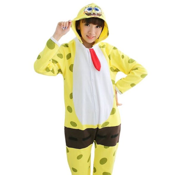Spongebob Polar Fleece Soft Kigurumi Onesie Pajama For Adults ...