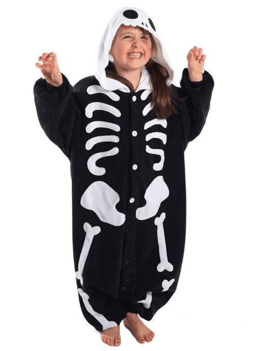 Skeleton Polar Fleece Kigurumi Onesie Soft Pajama For Kids ...