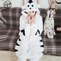 White Tiger Polar Fleece Soft Kigurumi Onesie Pajama For Adults