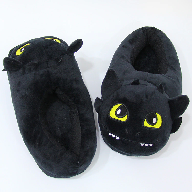 Black Monster Toothless Shape Soft Slippers For Adults