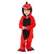 Red Dinosaur Polar Fleece Kigurumi Onesie Soft Pajama For Kids With Slippers